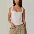 2026 Summer Women's Square Neck Sleeveless Double Layer Tank Top Basic Tight T-shirt Y2k Goth Tank Top Women  Crop Tops - Matrix-studios.com