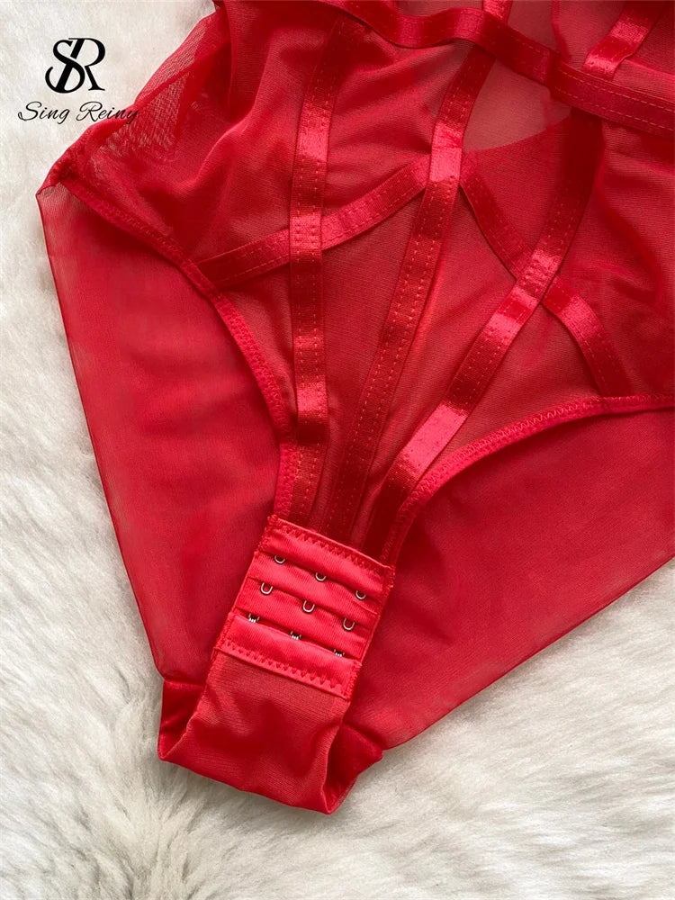 SINGREINY Women Corset Slim Sexy Bodysuits Sleeveless Gauze Short Playsuits Fashion Open Crotch Underwear Camis Solid Rompers - Matrix Studios