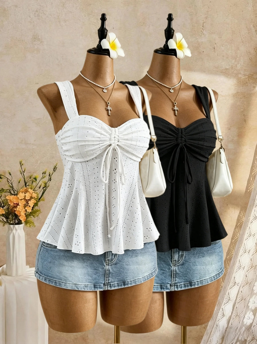 Women Sweetheart Neck Drawstring Ruched Peplum Cami Top Polka Dot Print Sleeveless Casual Camisole Outfit - Matrix-studios.com