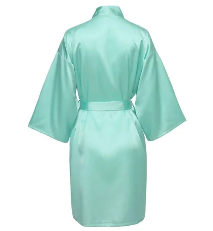 Solid Satin Night Robe, Elegant Half Sleeve V Neck House Robe With Belt, Women's Sleepwear - Matrix-studios.com