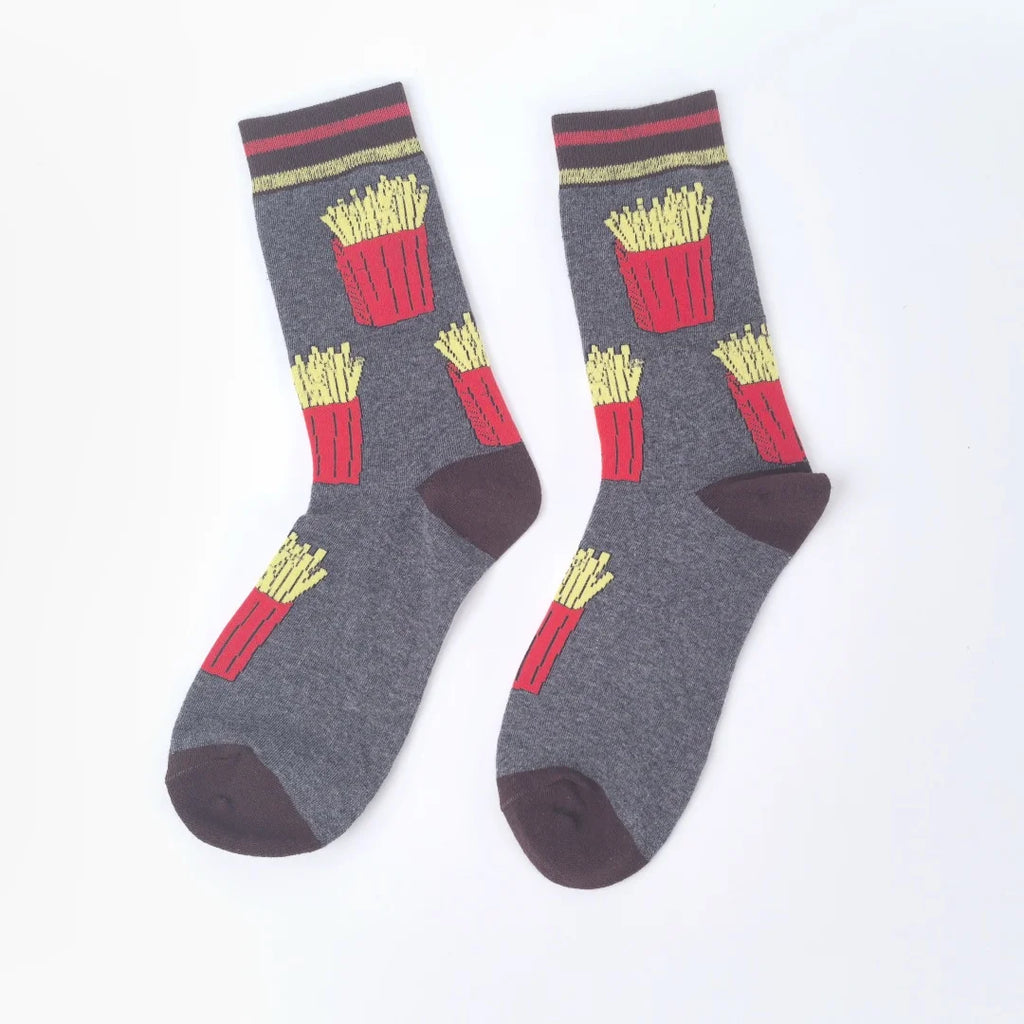 1 Pair Unisex Funny AB Style Tomato Ketchup French Fry Printed Mid-Calf Socks Suit In All Seasons - Matrix Studios