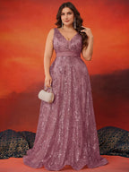 Plus Size Luxury Deep V-Neck Sequins Blue Evening Dress Women Elegant V-back Wedding Party Long Prom Cocktail Dresses - Matrix Studios