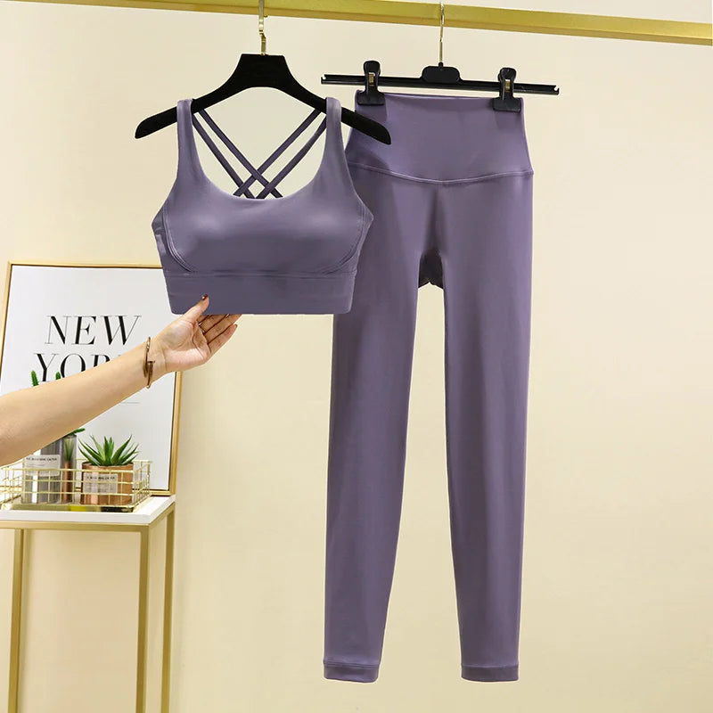 TRY TO BN Yoga Set 2 Piece Sport Bra High Waist Leggings Women's Tracksuit Fitness Tummy Control Squat Proof Workout Gym Clothes - Matrix-studios.com