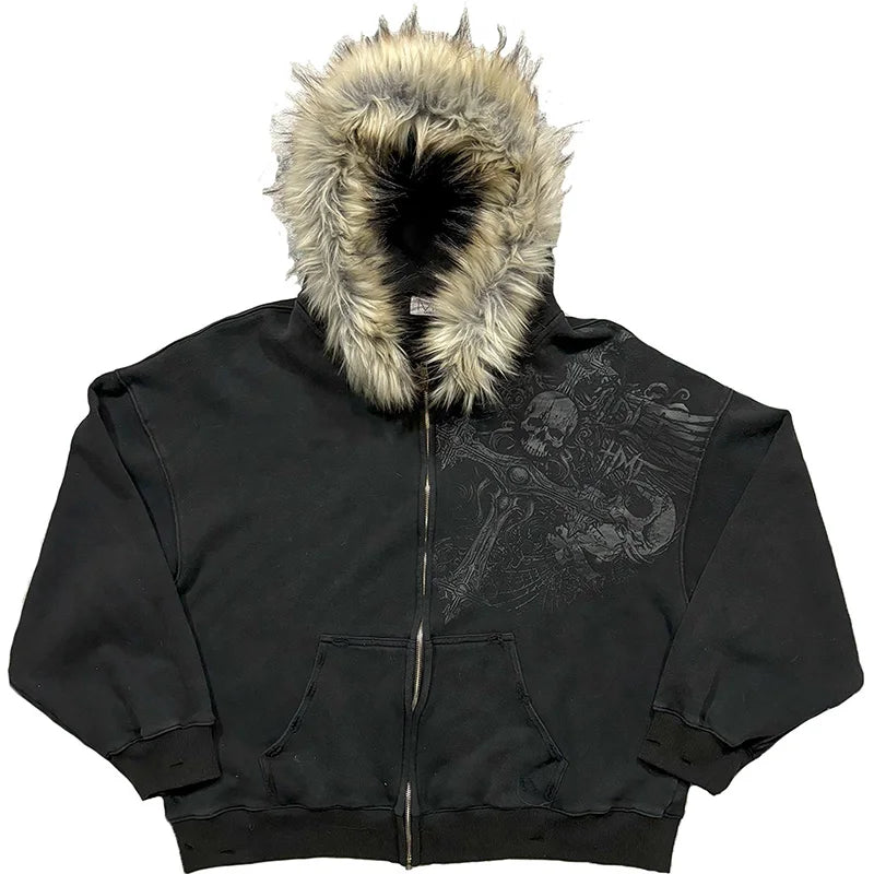 Autumn Winter Y2k Women Aesthetic Harajuku Faux Fur Collar Hoodies Clothes Graphic Hip Hop Punk Gothic Zip Up Hoodies 2026 New - Matrix-studios.com