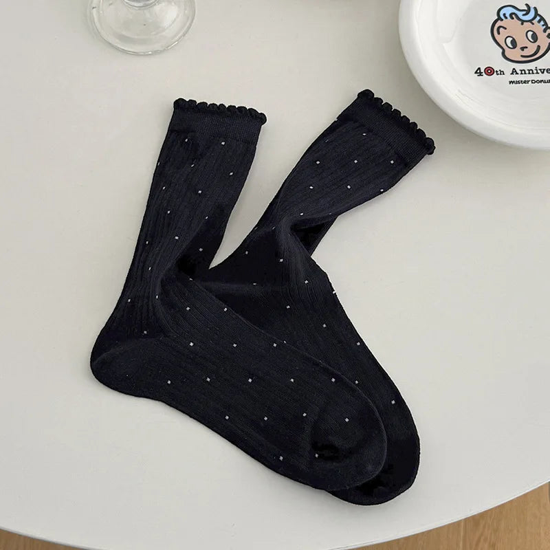 Summer Thin Polka Dot Women Socks Retro Harajuku Cotton Crew Socks Women Girl Fashion Soft Comfortable Japanese Kawaii Cute Sox - Matrix Studios