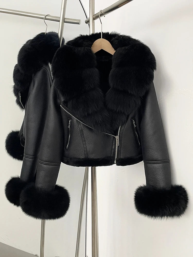 OFTBUY Short Faux Leather Fake Fur Inner Jacket Female New Winter Real Fox Fur Collar and Cuffs Clothes Women Thick Warm Coat - Matrix Studios