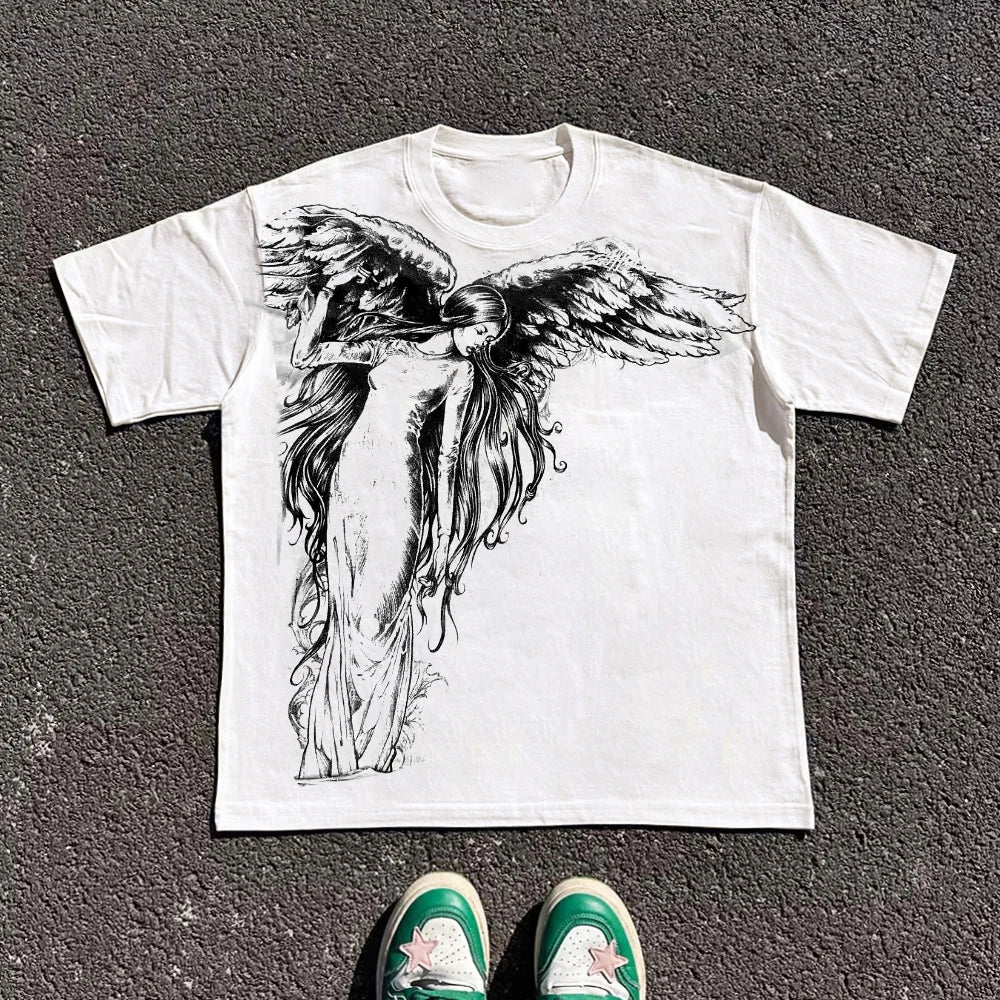 Classic Y2K Gothic Style T-shirt Print Oversized T Shirt High Street Shirts Gothic Round Neck Cotton Tops New Mens Women T Shirt - Matrix-studios.com