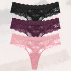 3Pcs Lace Sexy Thongs Women Low-Rise Briefs Sexy Soft Ladies Underwear Trendy Floral Underpants Female Flowery Panty Lingerie - Matrix Studios