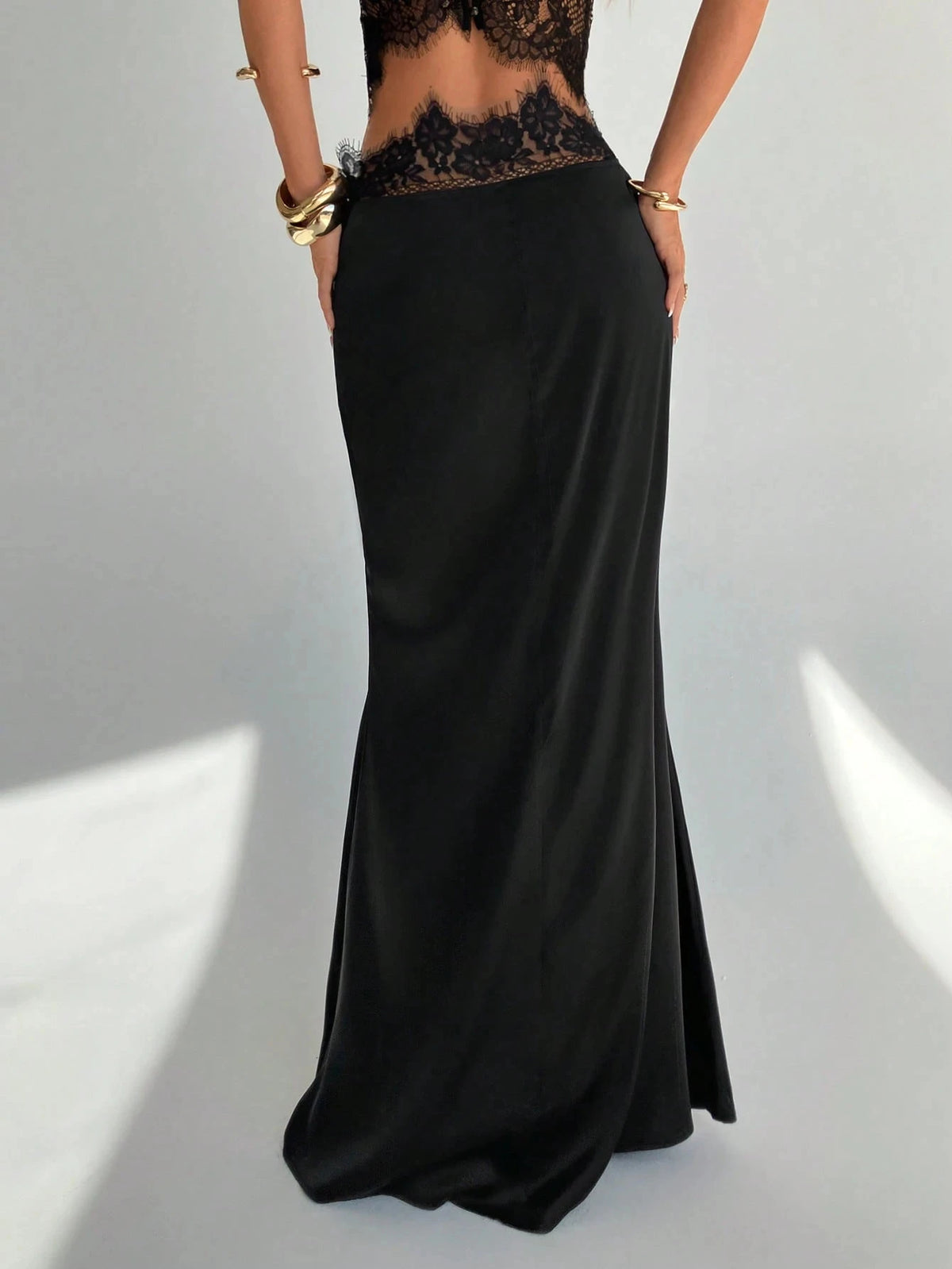 Women Black Satin Mermaid Maxi Skirt High Waist Bodycon Long Skirt Elegant Evening Party Formal Dressy Skirts - Matrix-studios.com