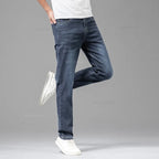 Summer Thin Men's Elastic Cotton Jeans Fashion Gray Comfortable Business Straight Casual Pants Brand Male Clothes Trousers - Matrix Studios