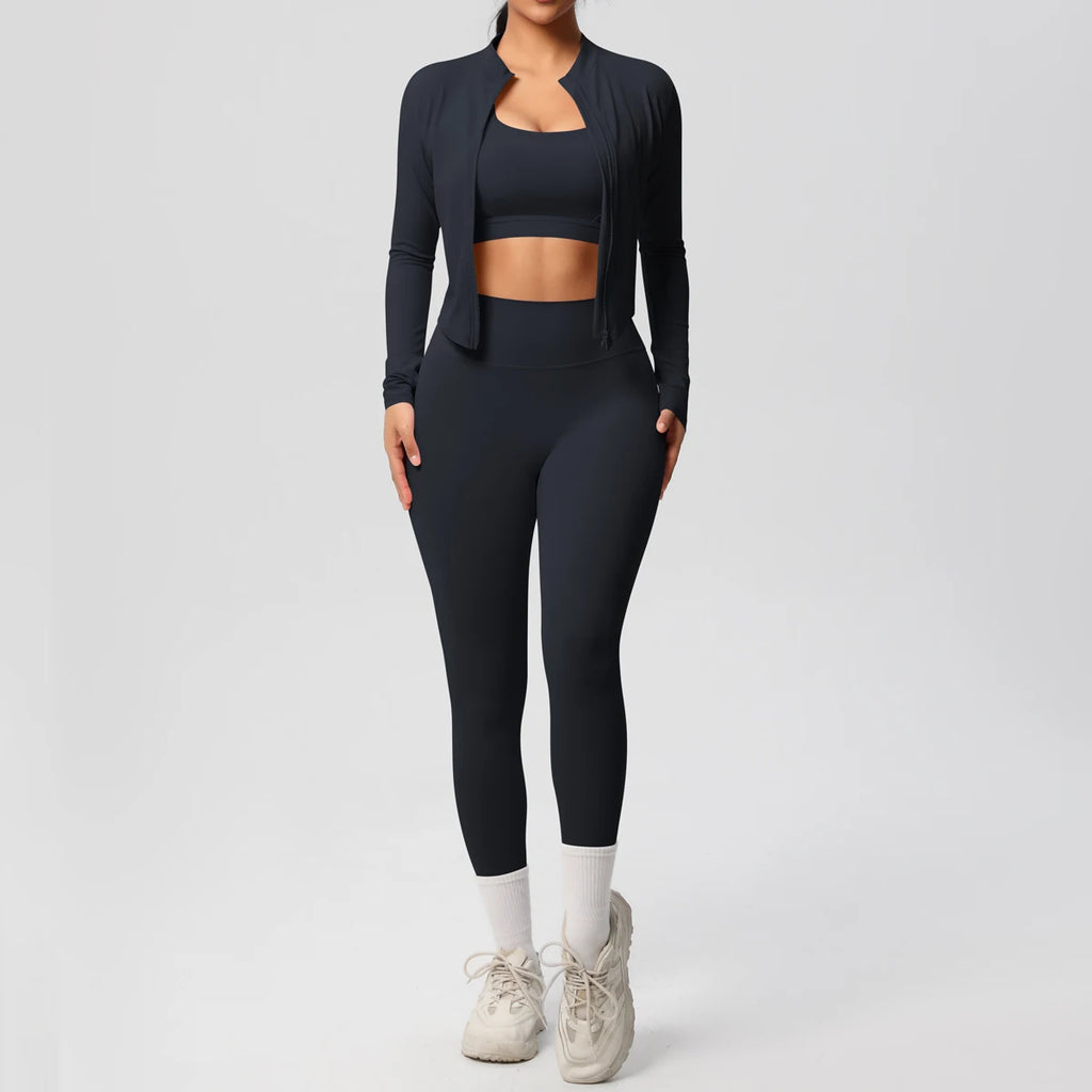 3pcs Sportswear Yoga Set Gym Sports Bra Zipper Jacket Leggings Clothes Sportswear Yoga Suits For Women Fitness Set Tracksuit - Matrix-studios.com