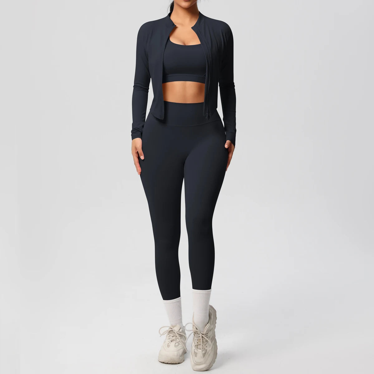 3pcs Sportswear Yoga Set Gym Sports Bra Zipper Jacket Leggings Clothes Sportswear Yoga Suits For Women Fitness Set Tracksuit - Matrix-studios.com