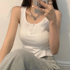 Tank Top for Women Ribbed Button Down Sleeveless Blouse Solid Color Casual Women's Teens Trendy Basic Summer Dresses - Matrix-studios.com
