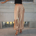 Linad Elegant Pink Crepe Loose Bloomers For Woman Street Chic Pleated Trousers Female Autumn Vintage High Waist Long Pants 2025 - Matrix-studios.com