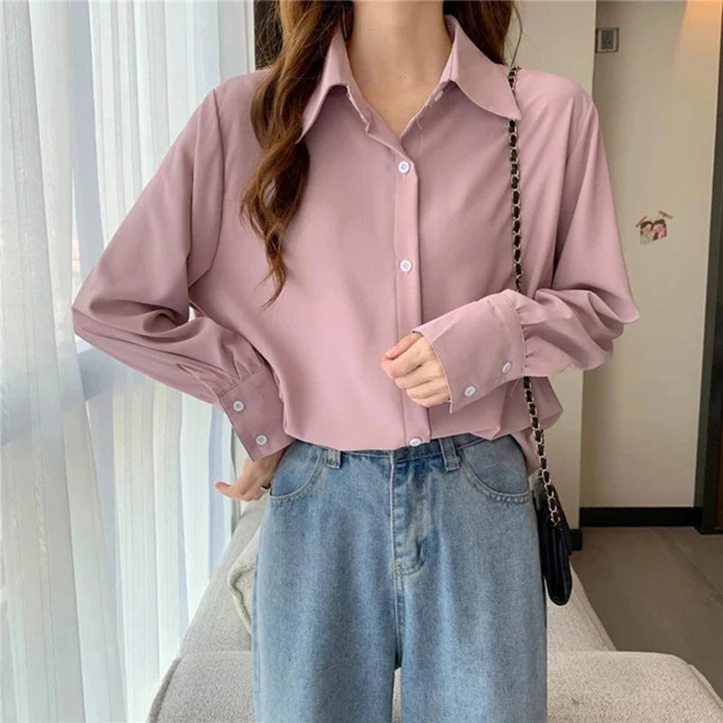 Women Chiffon White Shirts Korean Fashion Solid Loose Long Sleeve Tops Office Ladies Elegant Casual All Match Blouses Spring New - Matrix-studios.com