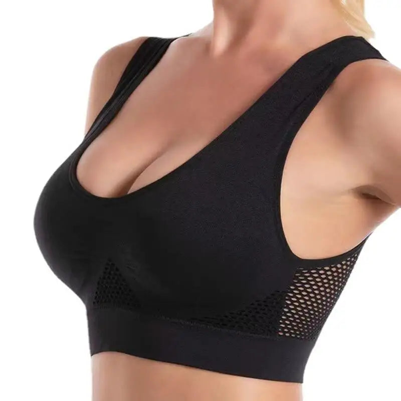 plus Size Grid Air Holes Sports Bra Shock-proof S-7XL Women's Underwear Yoga Running Brassiere Hollow out Vest without Underwire - Matrix Studios