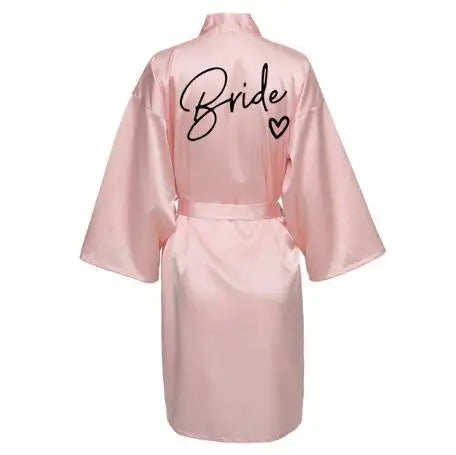 Wedding Party Team Bride Robe With Black Letters Kimono Satin Pajamas Bridesmaid Bathrobe SP003 - Matrix-studios.com