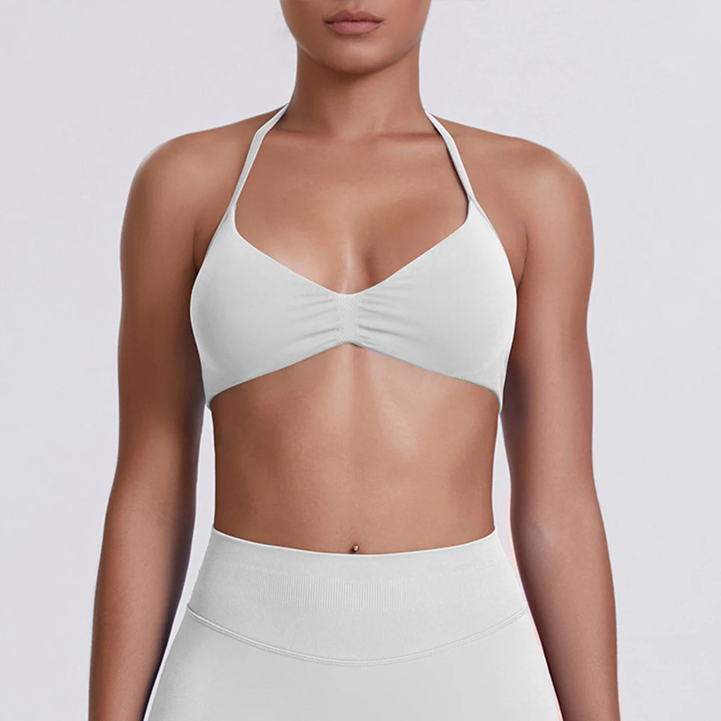 Sexy Neck Strap Bra for Woman Summer Breathable Backless Yoga Bra Women Fitness Solid Color Yoga Sports Bra Workout Top - Matrix-studios.com