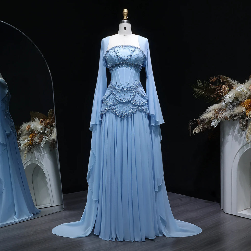 Sharon Said Elegant White and Yellow Chiffon Corset Celebrity Evening Dress with Jacket Flare Sleeves Luxury  SS286 SSCustomize - Matrix Studios