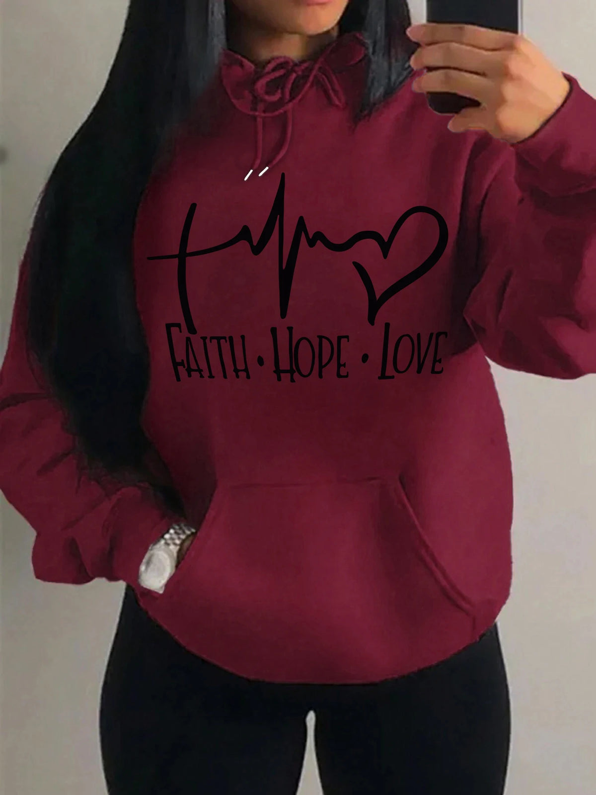 Faith Hope Love Letter Graphic Women Hoody Street Casual Loose Hoodies Autumn Fleece Pullover Hip Hop O-Neck Clothing Female - Matrix Studios