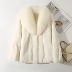 Real Rex Rabbit Fur Coat for Women, Autumn Winter Short Jacket Thick Warm New Fox Fur Collar Elegant Female Warm Outerwear - Matrix Studios