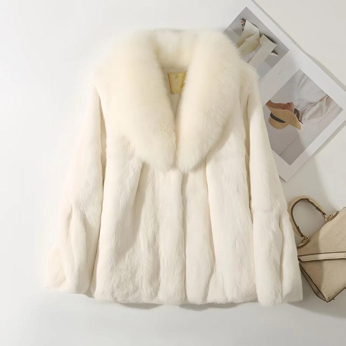Real Rex Rabbit Fur Coat for Women, Autumn Winter Short Jacket Thick Warm New Fox Fur Collar Elegant Female Warm Outerwear - Matrix Studios