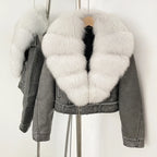 Fake Leather Coat New Natural Fox Fur Autumn Short Faux Leather Jacket Female Spring PU Women Long Sleeve Real Fur Coat Thin - Matrix Studios