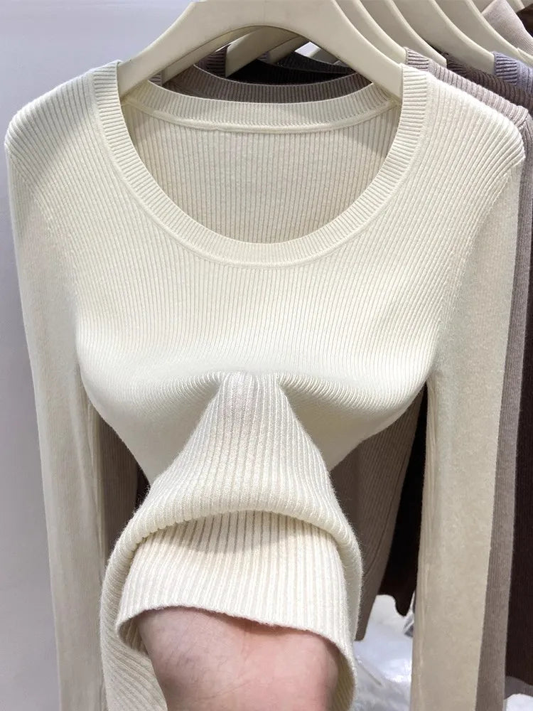 Zjaiss Solid Color O-neck Knitted Pullovers 2026 Women's Autumn Winter New Slim Fit Sweater Soft Warm Simple Base Layer Top - Matrix Studios