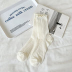 5 Pairs/Lot Women Hollow Mesh Tube Socks Ear Fungus Edge Socks Ins Trendy Spring Summer Loose Mouth Thin Style Girls Pile Socks - Matrix Studios