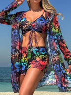 3 Pieces Tie Dye Bikinis Swimsuit 2026 New Women Drawstring Front Swimwear Female High Waist Shorts Bathers Swim Suit Beachwear - Matrix-studios.com