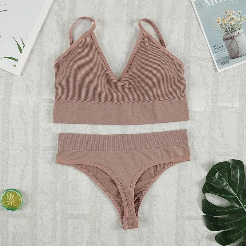 2Pcs Bra Set Underwear Set Women Panties Sexy G-String Seamless Bralette Female Lingerie Soft Tank Crop Top - Matrix Studios