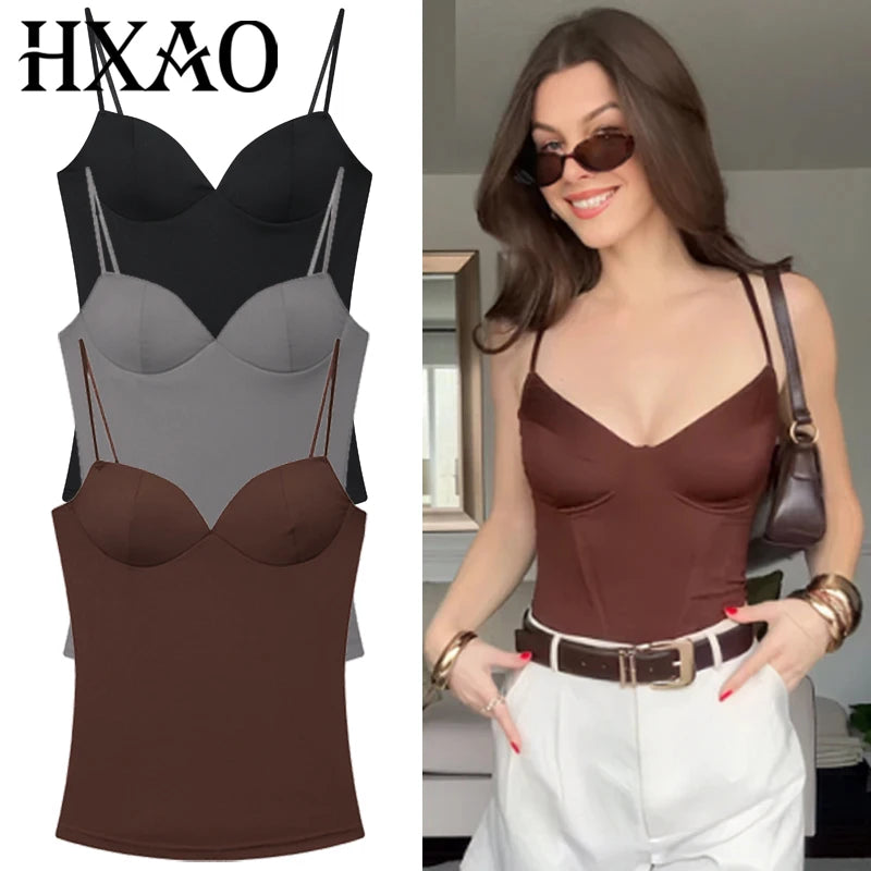 HXAO Burgundy Slip Top Women Summer Sexy Corset Tanks & Camis Fashion Sleeveless Backless Bra Top Chic Elegant Bustier Camisole - Matrix-studios.com