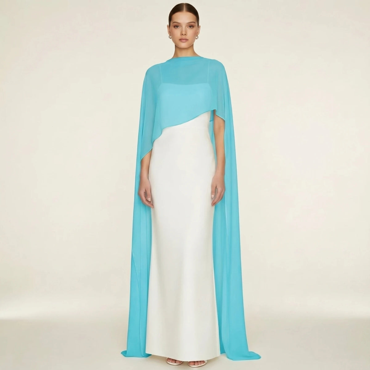 Women Chiffon Long Cape High Low Flowy Poncho Sheer Mesh Shawl and Wraps for Evening Dress Wedding Cover Up Capelet - Matrix Studios
