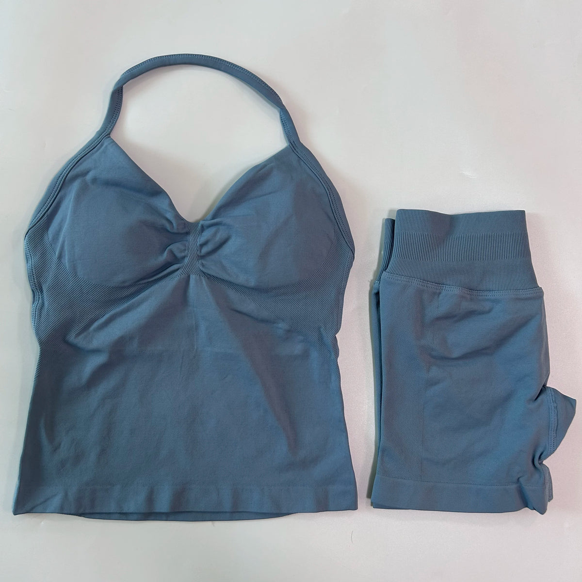 No Logo 2Pcs Gym Set Women Backless Tank Tops High Waist Scrunch Seamless Shorts Gym Suit Fitness Clothes Activewear Workout Set - Matrix-studios.com