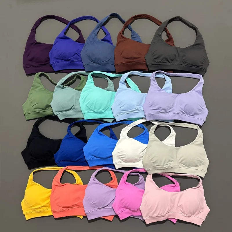 Sports Bra Women Seamless Yoga Halter Bra Top High Support Open Back Bra Fitness Push-up Activewear Workout Gym Underwear - Matrix-studios.com