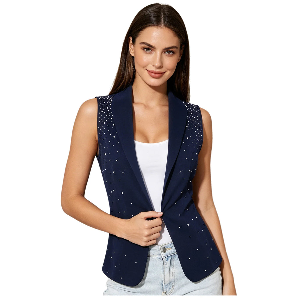 Womens Sequin Vest Lapel Sparkly Cosutme Sleeveless Vests Nightclub Jazz Dance Party Dressy Tops Rave Music Festival Waistcoat - Matrix Studios