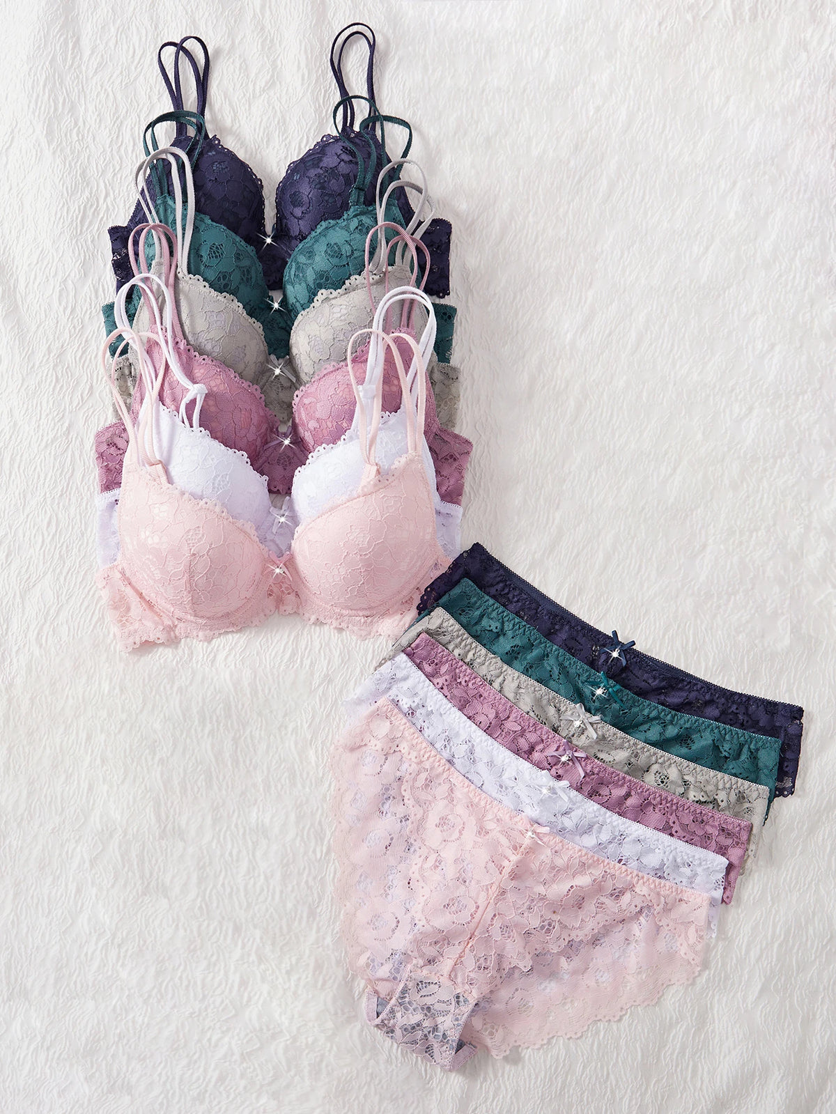6-Piece Set Women's Bra and Panties Set Sexy Patterned Lace Patchwork No Lining Comfortable Fitting Women's Push-Up Bra Women's Underwear Set - Matrix-studios.com