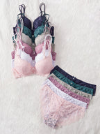 6-Piece Set Women's Bra and Panties Set Sexy Patterned Lace Patchwork No Lining Comfortable Fitting Women's Push-Up Bra Women's Underwear Set - Matrix-studios.com