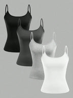 4 pcs Women Solid Color  Camisoles Vest Women Tank Tops Female Summer Sexy Strap Basic Tops Sleeveless Camisole T-shirt - Matrix-studios.com
