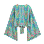 Boho Queens Women Wild Star and Moon Floral Beach Summer Short Kimono Ruffles Flare Sleeve Vacation Bohemian Bikini Cover-ups - Matrix Studios