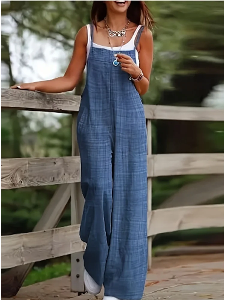 Women's Sleeveless Jumpsuit with Suspender Loose Casual Pocket Monochromatic Summer - Matrix Studios