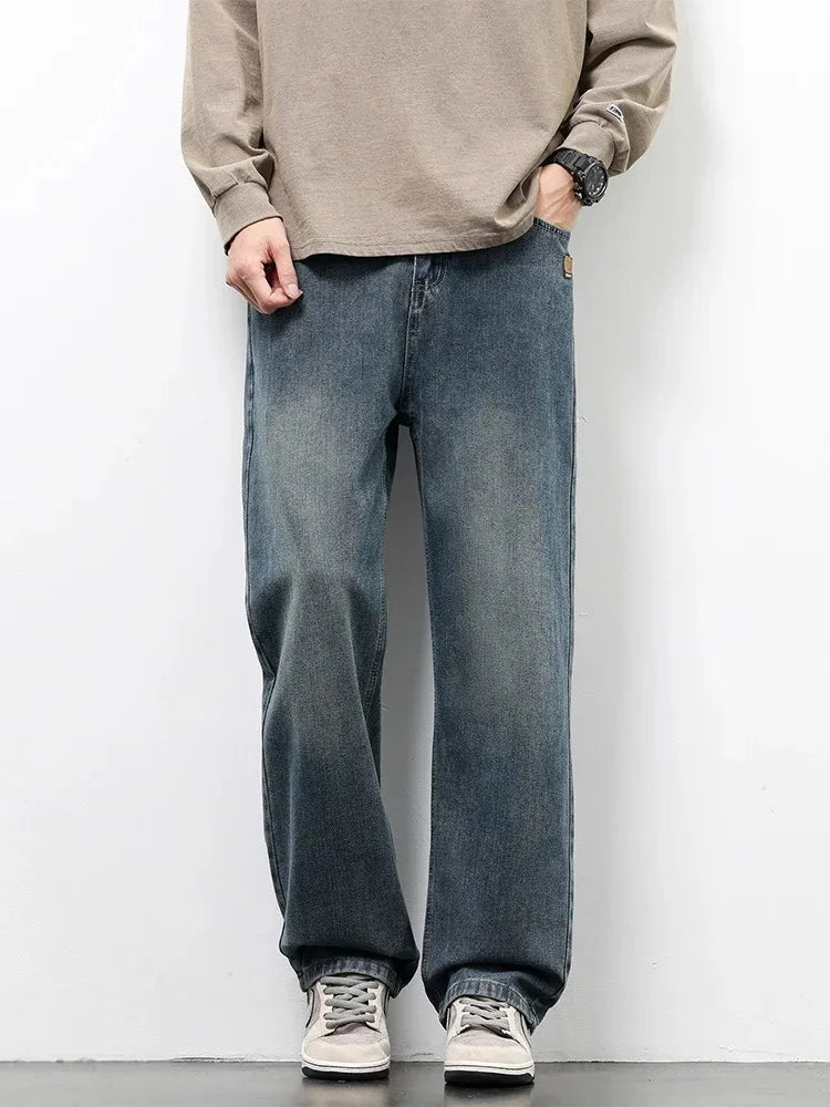 Spring Autumn American Retro Straight Jeans Men Streetwear Korean Fashion Loose Baggy Wide Leg Denim Pants Male Casual Trousers - Matrix Studios