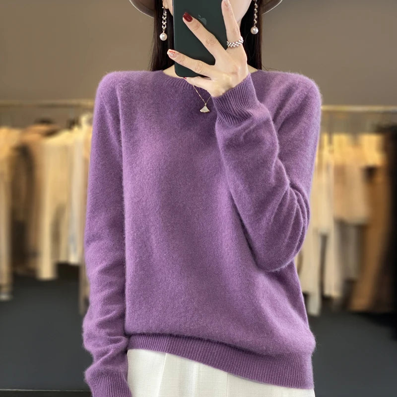 100% Merino Wool Sweater Women O-neck Cashmere Knitwear Female Pullover Autumn Winter Casual Tops Solid Color Soft  Clothing - Matrix Studios