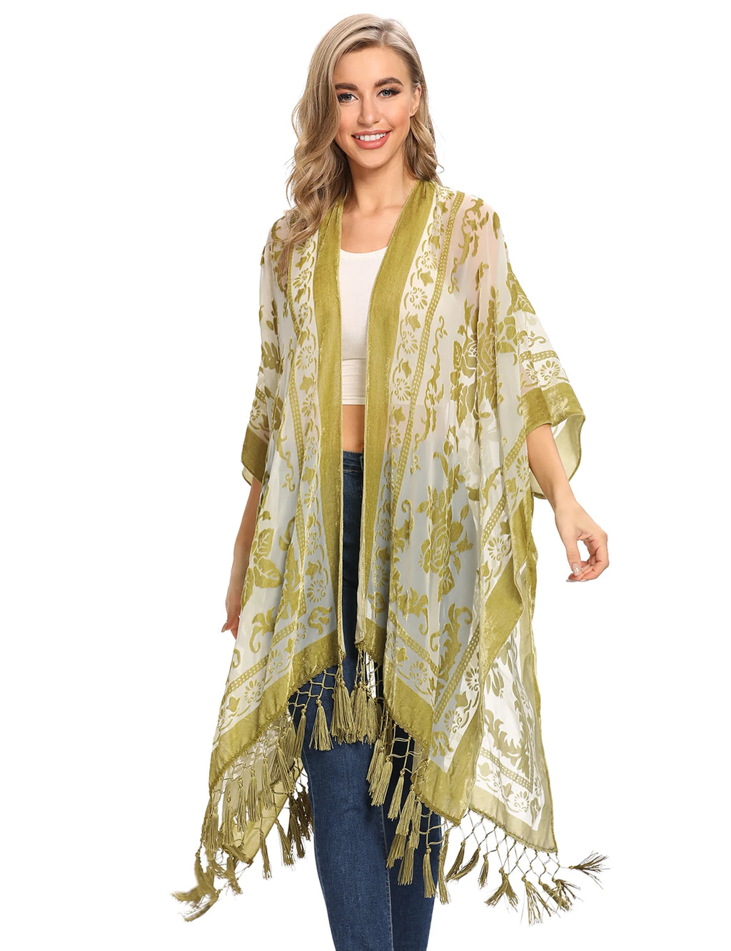 MJSERECA New Bohemian Burnt Plush Kimono for Woman Long Cardigan With tassel Beach Cover-up Casual Cardigan Shawl Chiffon Shirt - Matrix Studios