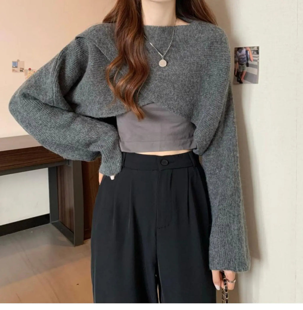 Women Crisscross Sweater Crop Pullover Relaxe-fit Cross Front Knit Wrap Jumper Knitwear Teen-girl Fall Winter Elegant Outfit - Matrix Studios