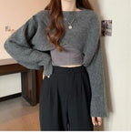 Women Crisscross Sweater Crop Pullover Relaxe-fit Cross Front Knit Wrap Jumper Knitwear Teen-girl Fall Winter Elegant Outfit - Matrix Studios