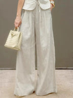 Mueyaruho Women 2026 Summer Office Pant Set Suits Solid Beige Outfits 2 Two Piece Wide Leg Matching Set For Women - Matrix-studios.com