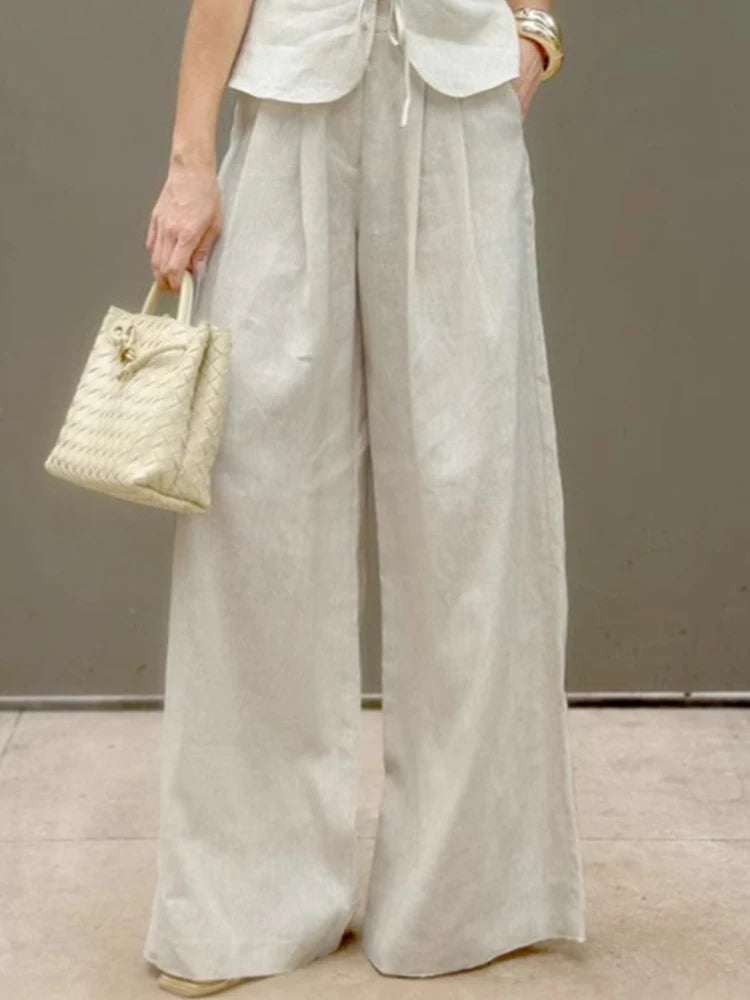 Mueyaruho Women 2026 Summer Office Pant Set Suits Solid Beige Outfits 2 Two Piece Wide Leg Matching Set For Women - Matrix-studios.com