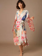 Beach Kimono for Women Peocock Printed Swimsuit Cover Up Self Belted Wrap Dresses Seaside Bathing Suits Beachwear - Matrix Studios