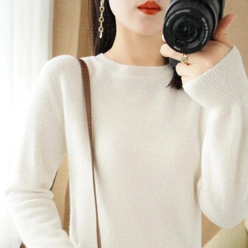 Autumn And Winter Cashmere Sweater Women's Crew Neck Pullover Casual Knitted Top Women's Short Undercoat Fashion 18 Colors - Matrix-studios.com